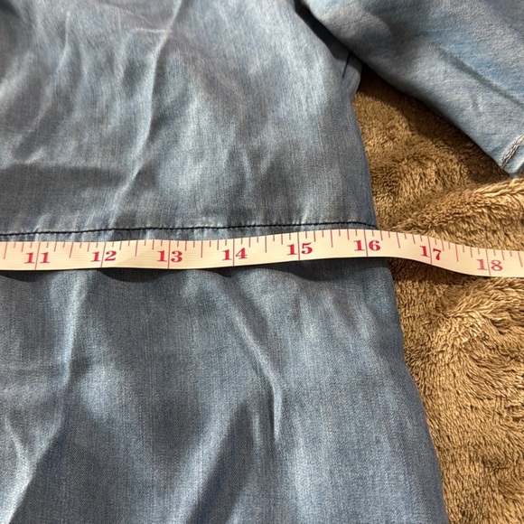 Lovers + Friends‎ Denim V Neck Tie Blue Puff Sleeve Chambray Mini Dress - Picture 9 of 11